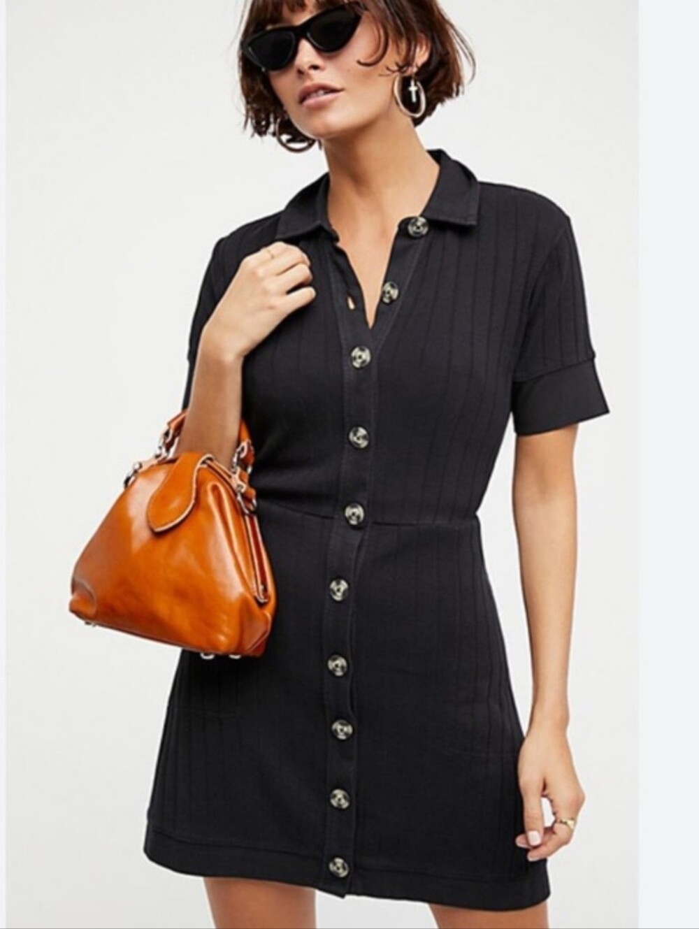 143. Free People Light Knit Short Sleeve Button Up Dress